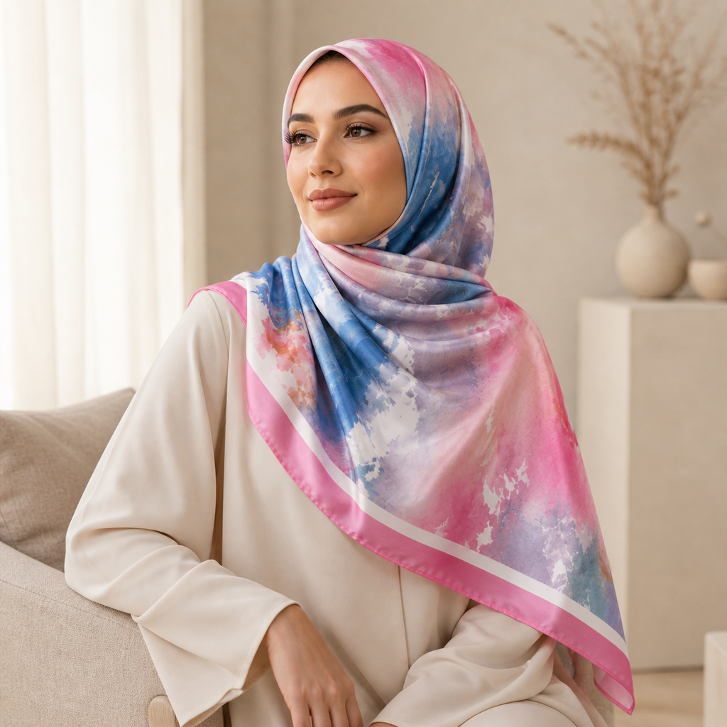 Women's lightweight fashion hijab scarf by 7AGAT, soft printed and solid styles for elegant daily Muslim head covering.