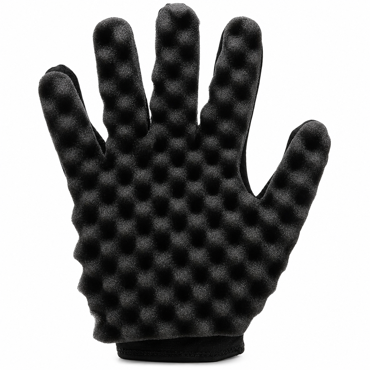 Black textured glove on a white background