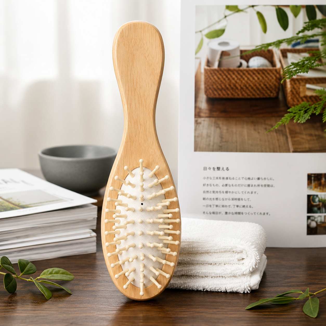 7AGAT natural wooden hair brush with scalp massage features, lightweight design suitable for all hair types.