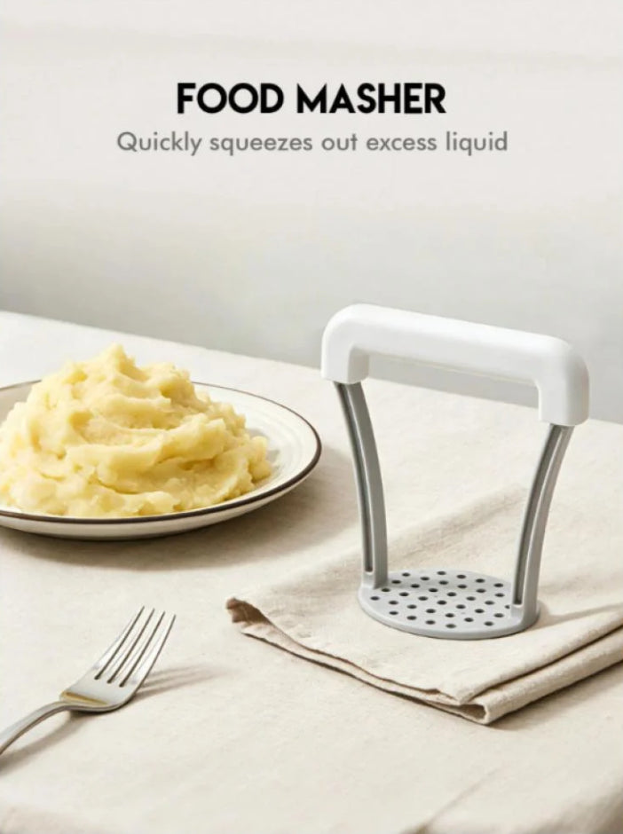 7AGAT manual potato masher with plastic handle, perfect for mashing potatoes, vegetables, and fruits in cooking utensils.