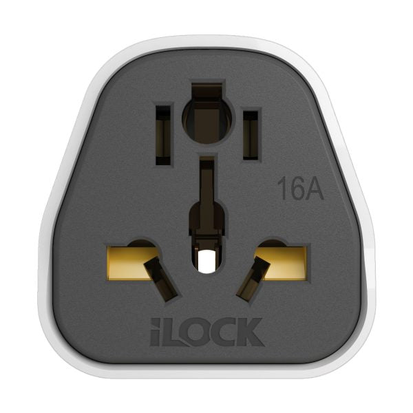 7AGAT iLOCK UK Type G plug adapter with brass pins, 13A 250V heavy-duty power converter, white three-pin British plug