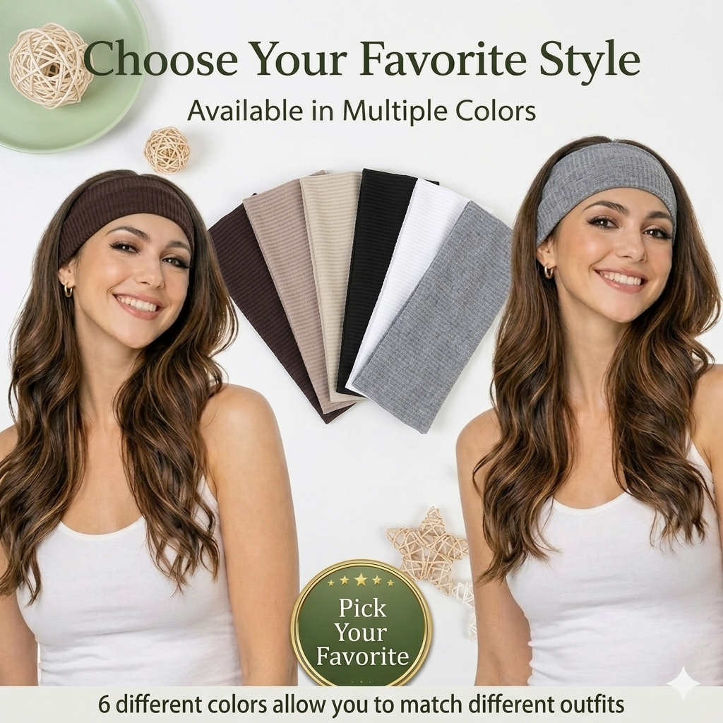 Soft ribbed elastic women's headband by 7AGAT, stretchy hair wrap for sports, yoga, makeup, and daily wear.