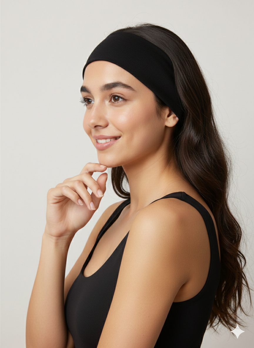 Black 7AGAT stretchy cotton headband with non-slip design, ideal for daily wear and comfortable for women's hair styling.