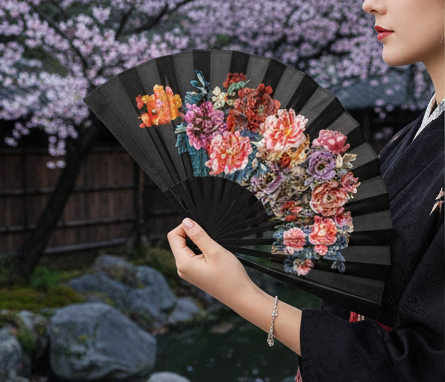 7AGAT hand fan with durable plastic and leather, featuring a double-sided floral pattern, ideal for weddings, parties, and celebrations.