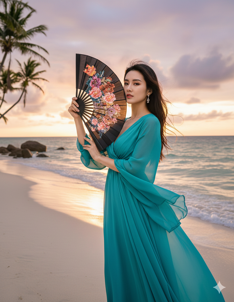 High-quality 7AGAT hand fan with durable plastic and leather, featuring a folding floral pattern for weddings, parties, and decorations.