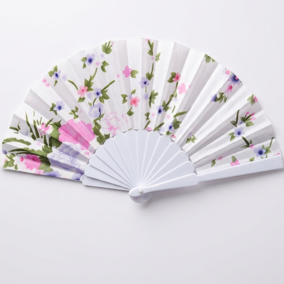 7AGAT floral hand folding fan with printed fabric and plastic frame, foldable and portable for weddings, parties, travel, and daily use