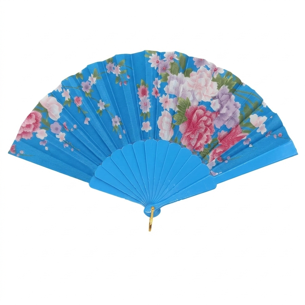 7AGAT floral hand folding fan with printed fabric and plastic frame, portable for weddings, parties, travel, and daily use