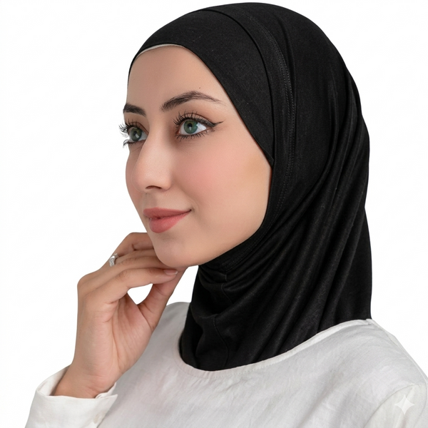 Black women's 2-piece hijab with bonnet bandana made of breathable, stretchy fabric from 7AGAT, designed for hair protection.