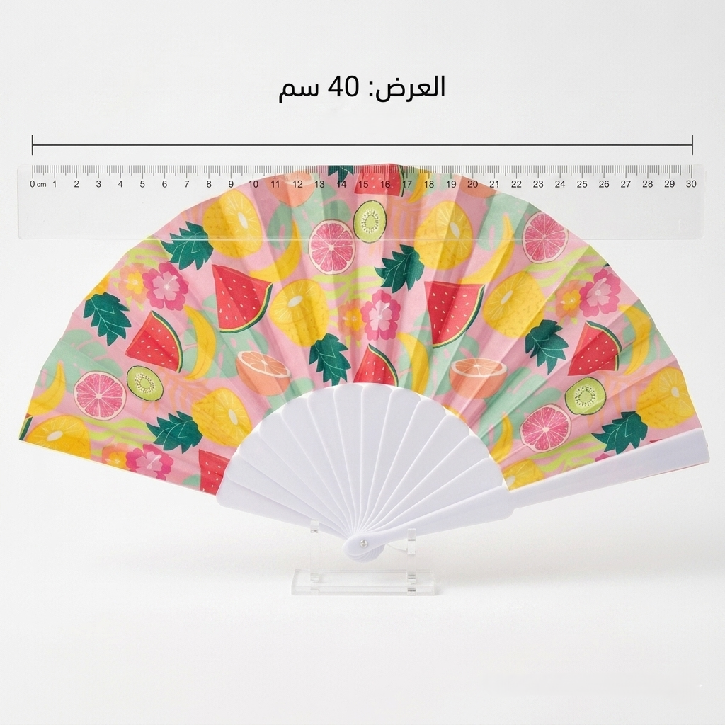 Watermelon print hand folding fan with plastic frame, portable and foldable, perfect for summer outdoor events and travel by 7AGAT.