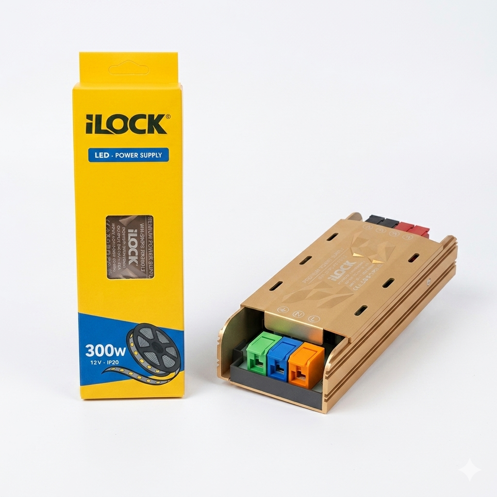 7AGAT iLOCK LED power supply with 12V 5A output, aluminum housing, multi-protection for LED lighting systems.