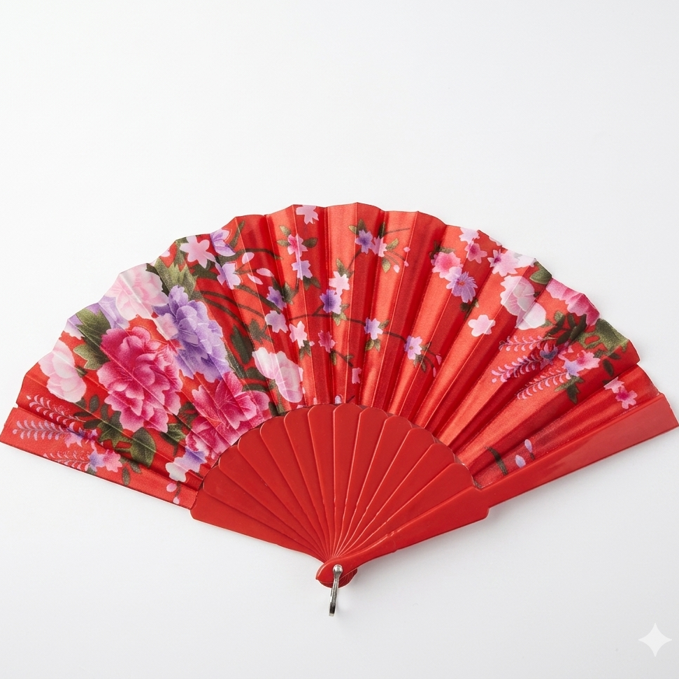 7AGAT floral hand folding fan with printed fabric and plastic frame, perfect for weddings, parties, travel, and daily use