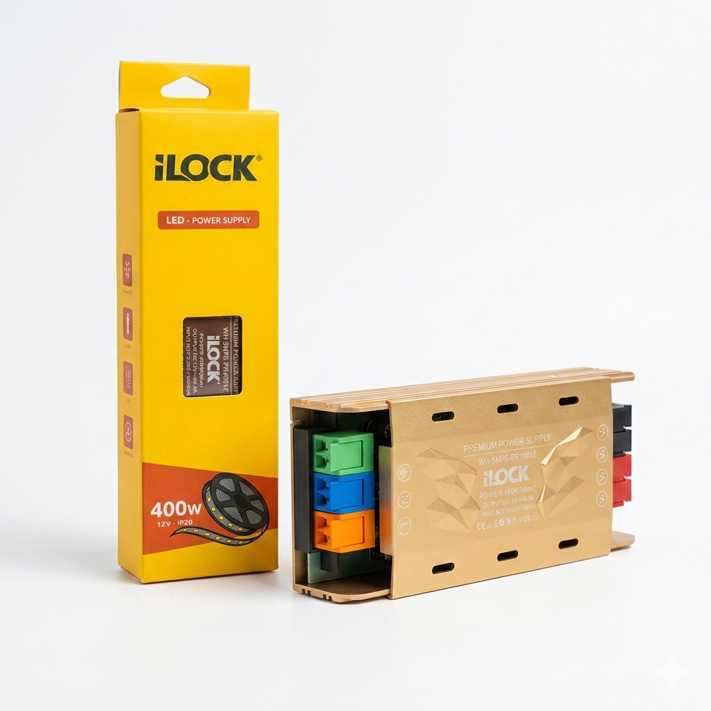 7AGAT iLOCK LED power supply 12V 5A LED driver transformer with aluminum housing and multi-protection features.