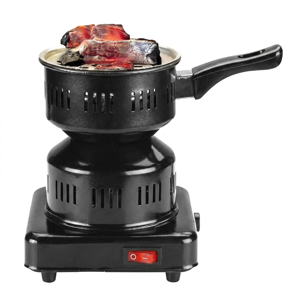 Electric Charcoal Burner, 1000W Metal Coal Starter with Heat-Resistant Handle, Black, for Easy Use