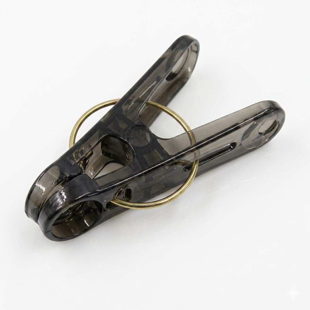 Set of 24 clear plastic clothespins with metal rings from 7AGAT, ideal for laundry, crafting, and photo display.