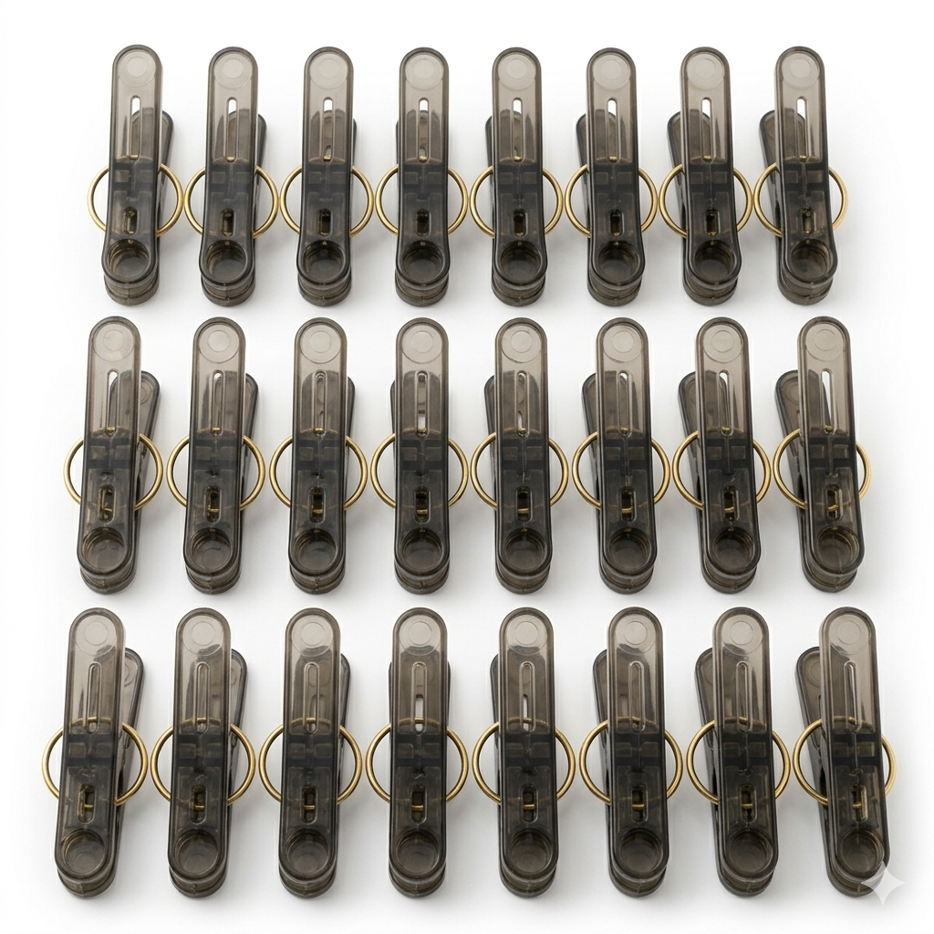 Set of 24 clear plastic clothespins with metal hanging rings, versatile clips for laundry, photos, and crafts by 7AGAT.