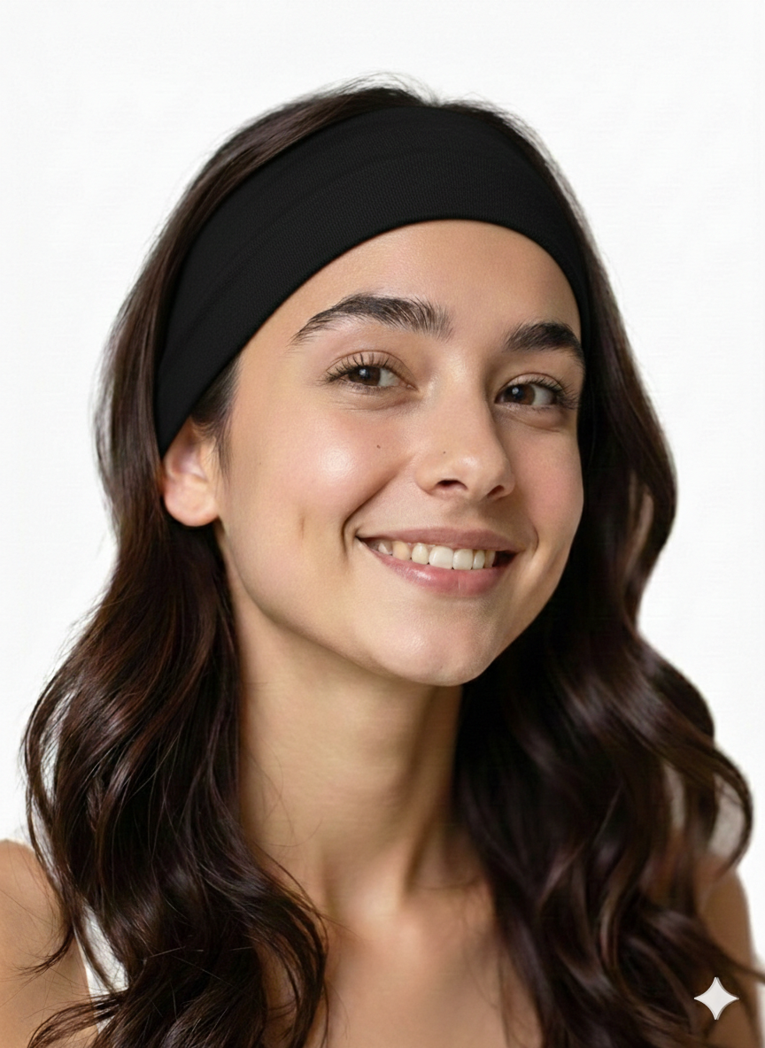 Black stretchy cotton headbands for women, non-slip elastic hairbands by 7AGAT, ideal for daily wear and comfortable styling.