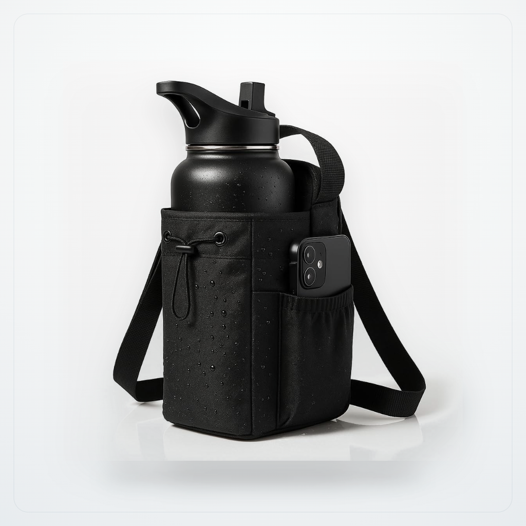 حقيبة زجاجة الجيم من Magnetic Bag Company، لون أسود، مقاومة للماء، مع جيوب متعددة للتنظيم وحزام قابل للتعديل