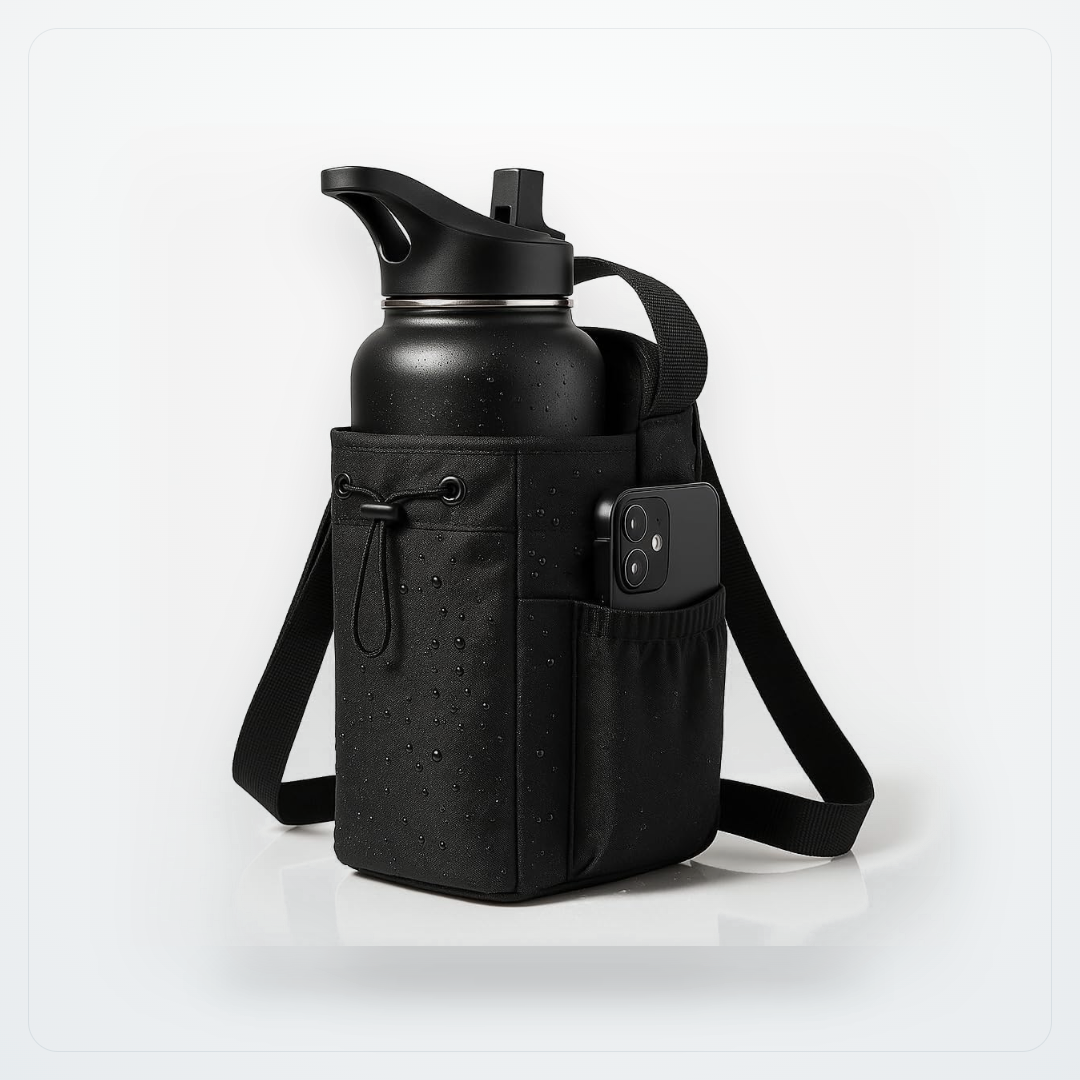 Magnetic Gym Water Bottle Bag with Phone Pocket | Waterproof Workout Organizer
