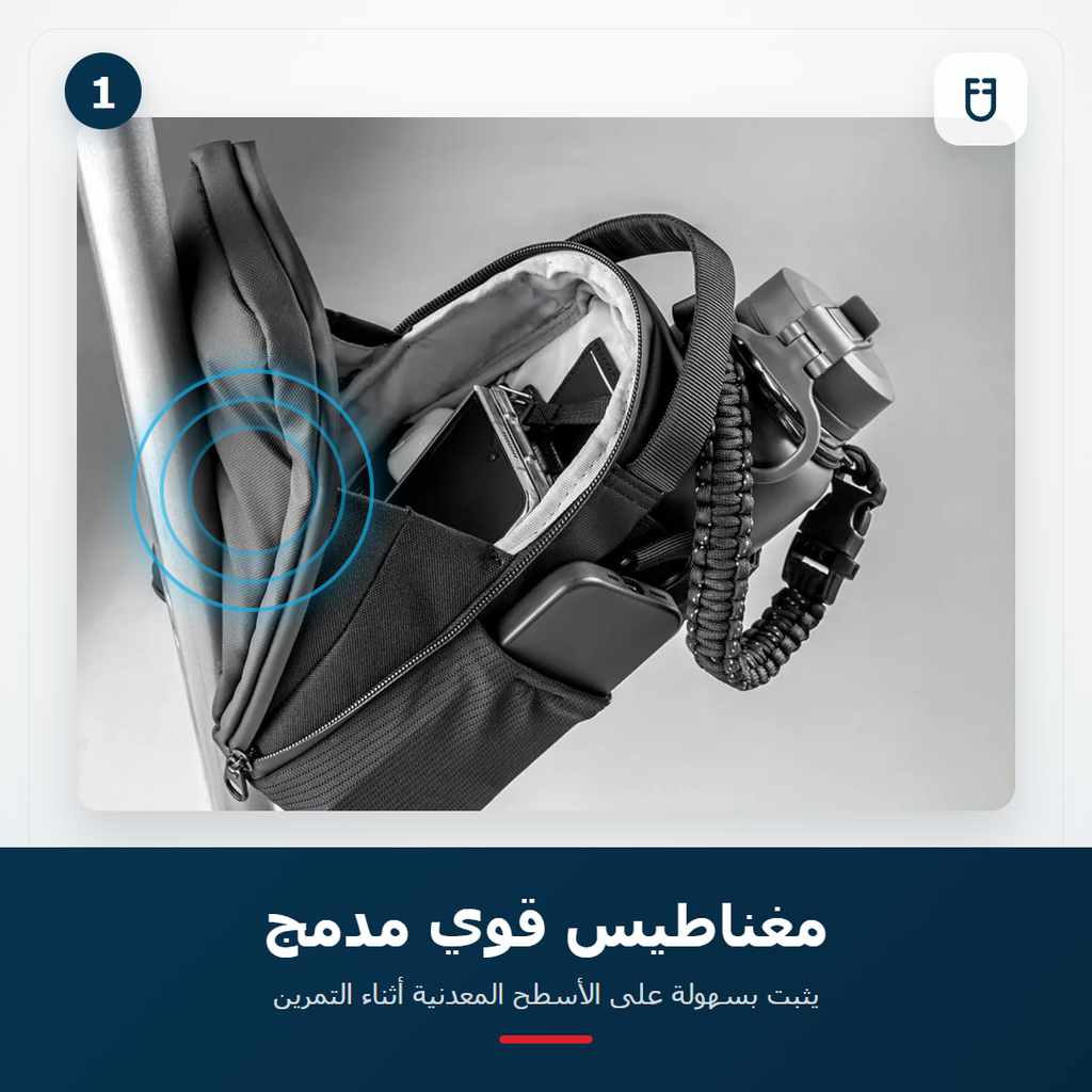 حقيبة زجاجة الجيم من Magnetic Bag Company، لون أسود، مقاومة للماء، مع جيوب متعددة للتنظيم وحزام قابل للتعديل