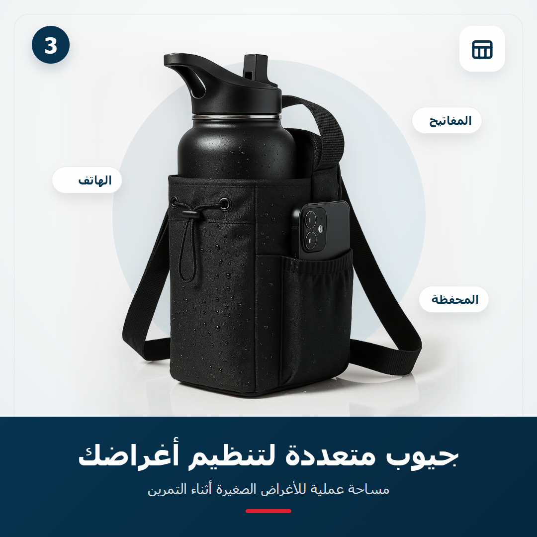 حقيبة زجاجة الجيم من Magnetic Bag Company، لون أسود، مقاومة للماء، مع جيوب متعددة للتنظيم وحزام قابل للتعديل