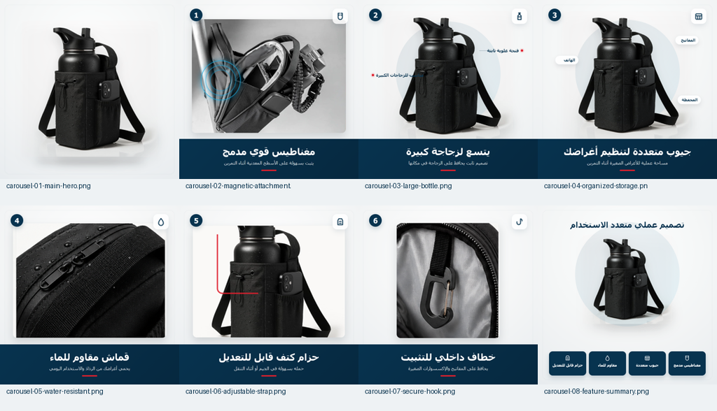 حقيبة زجاجة الجيم من Magnetic Bag Company، لون أسود، مقاومة للماء، مع جيوب متعددة للتنظيم وحزام قابل للتعديل