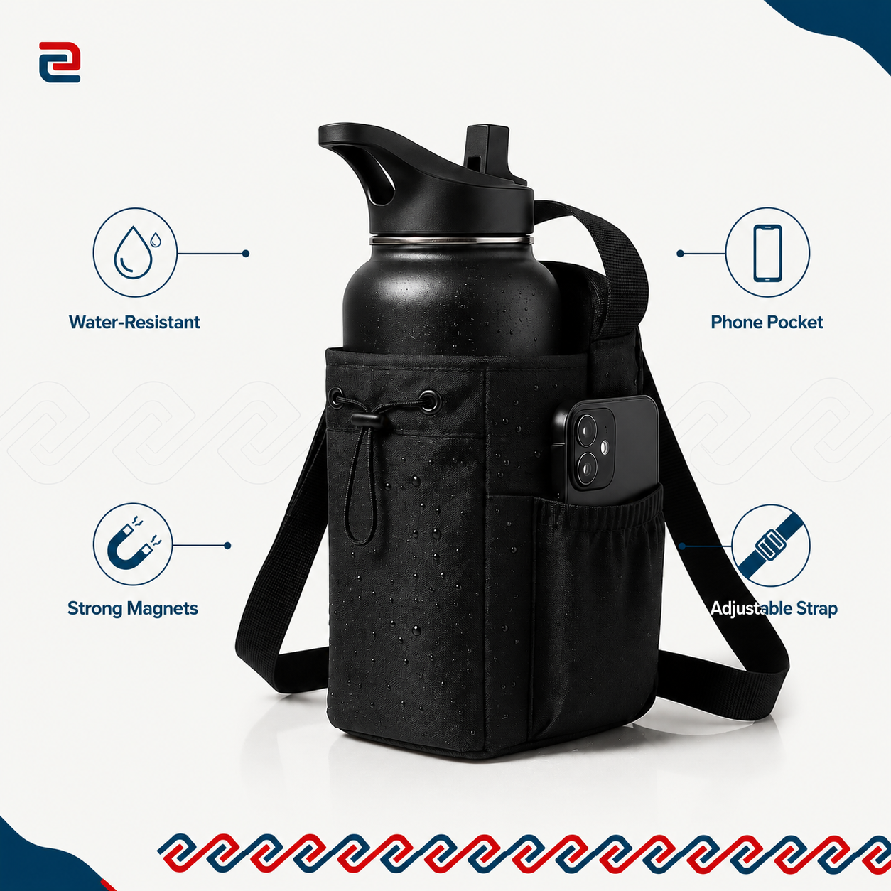 Magnetic Gym Water Bottle Bag | Strong Magnetic Bottle Holder with Phone Pocket