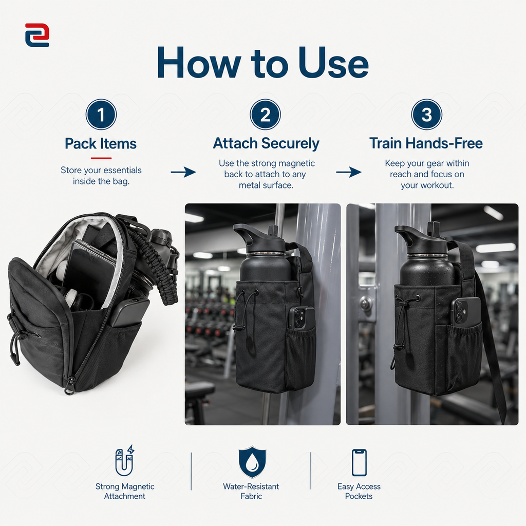 Magnetic Gym Water Bottle Bag | Strong Magnetic Bottle Holder with Phone Pocket