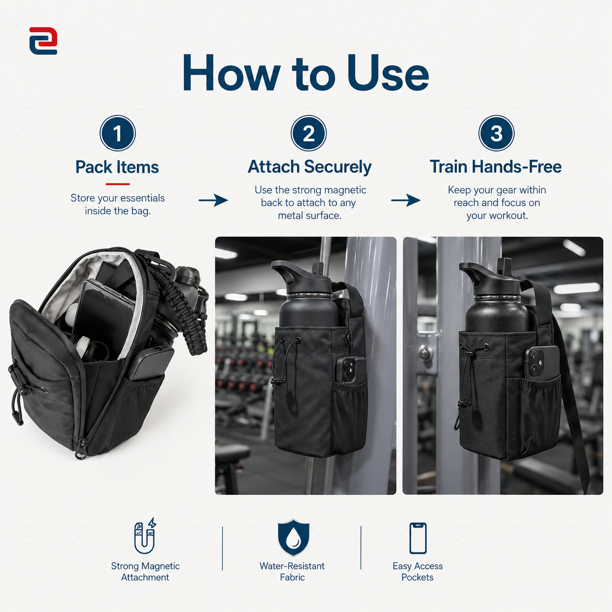 Magnetic Gym Water Bottle Bag | Strong Magnetic Bottle Holder with Phone Pocket