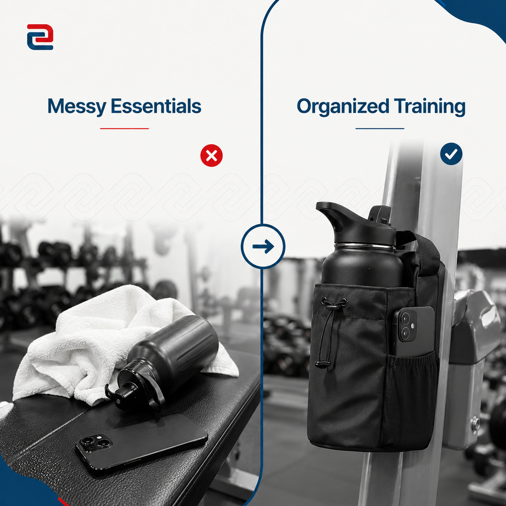 Magnetic Gym Water Bottle Bag | Strong Magnetic Bottle Holder with Phone Pocket