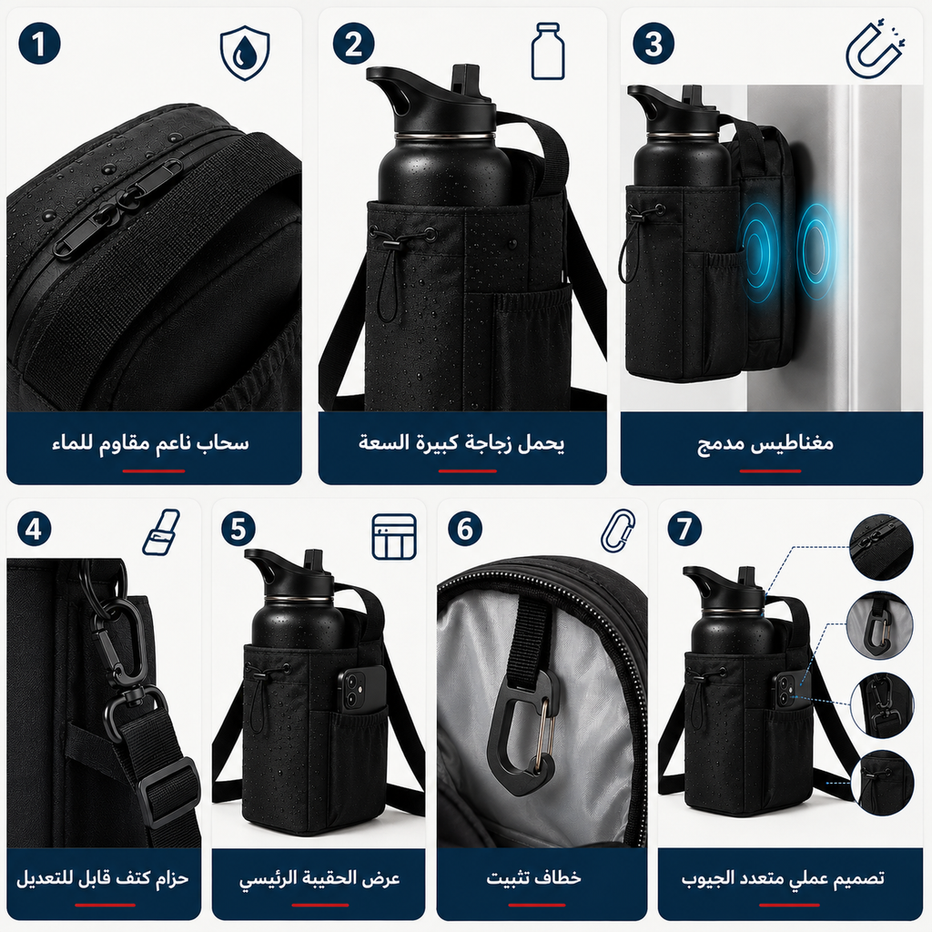 Magnetic Gym Water Bottle Bag | Strong Magnetic Bottle Holder with Phone Pocket