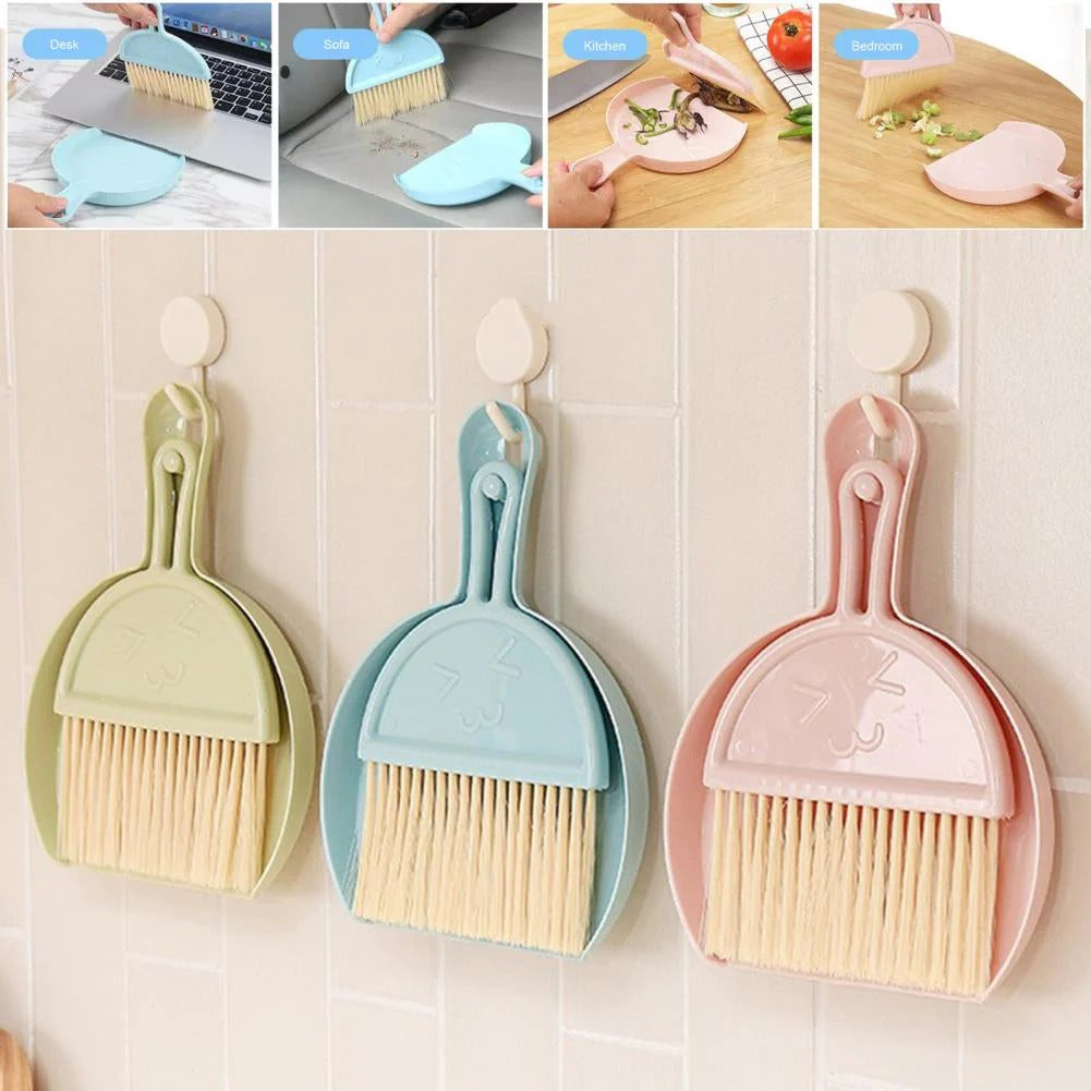 Mini cleaning brush and dustpan set by 7AGAT with soft bristles, compact design, ideal for desk, kitchen, and office cleaning.