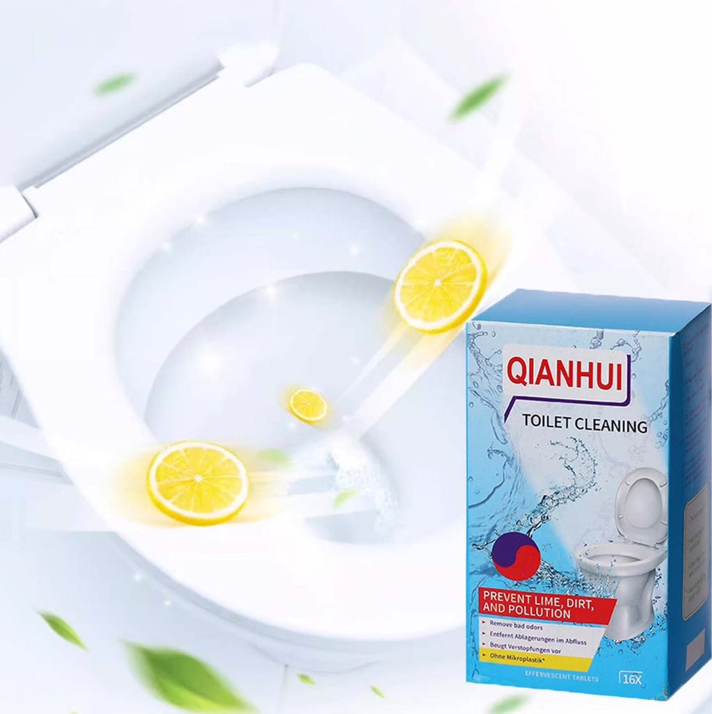 7AGAT 16PCS toilet cleaning effervescent tablets for descaling, deodorizing, and stain removal in bathroom toilets.