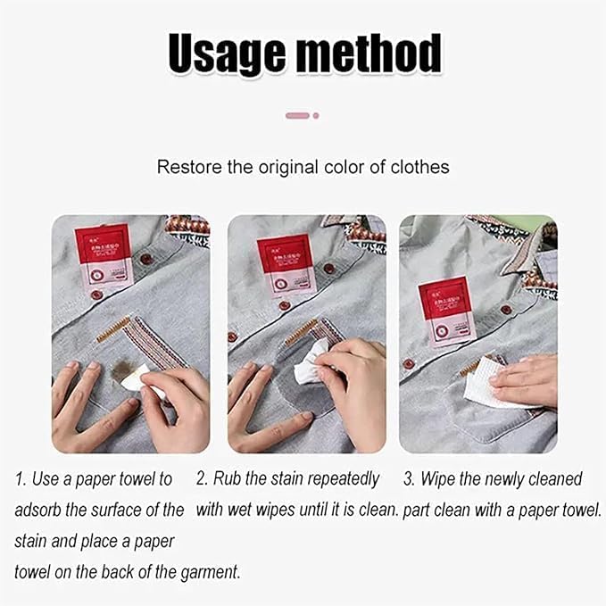 7AGAT instant stain remover wipes for clothes, waterless cleaning cloths, pack of 20 for quick stain removal on fabric.