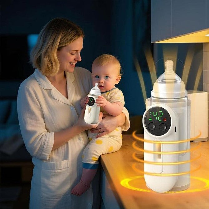 7AGAT cordless baby milk warmer with fast heating, leak-proof design, portable for travel, charges during feeding, keeps milk warm