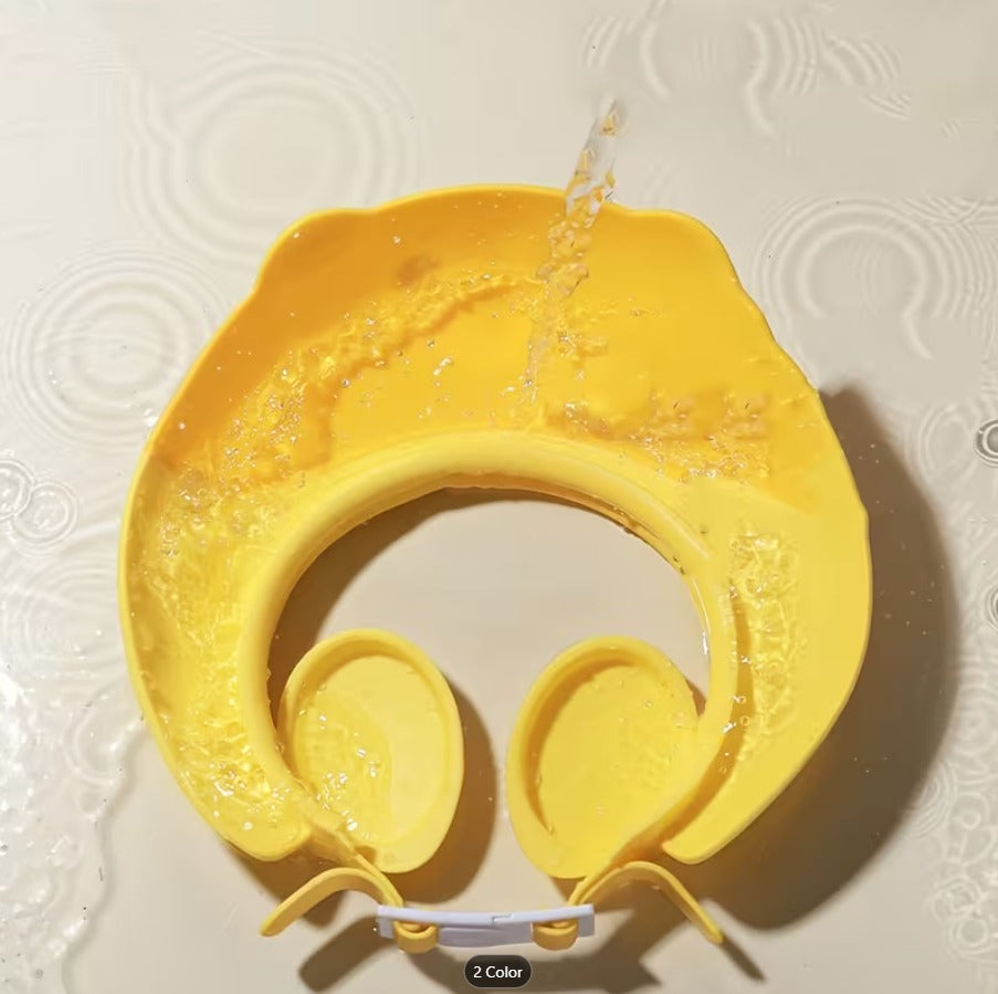 Adjustable multi-color silicone baby bathing shampoo cap with ear protection, waterproof shower hat for kids by 7AGAT.