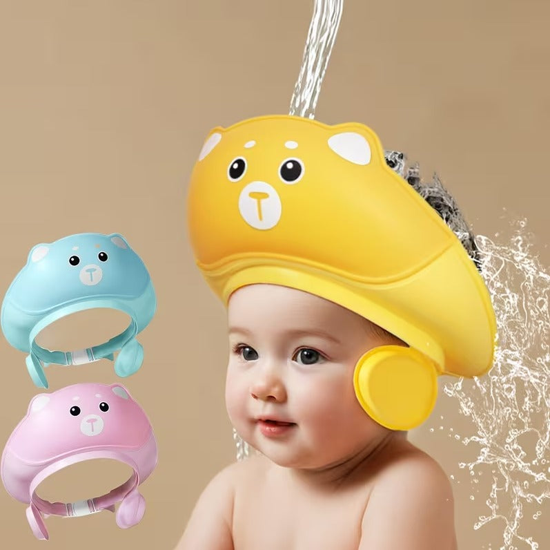 Colorful adjustable silicone baby shampoo cap with ear protection, waterproof bath visor for kids, tear-free shower hat by 7AGAT