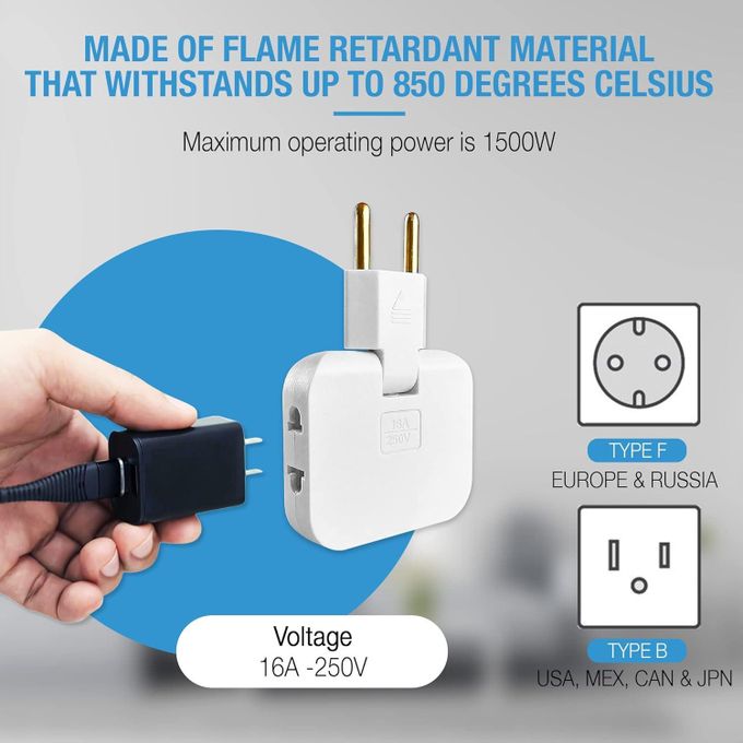 180 Degree Swivel Socket Converter Compact Power Adapter for Home, Office & Travel - White