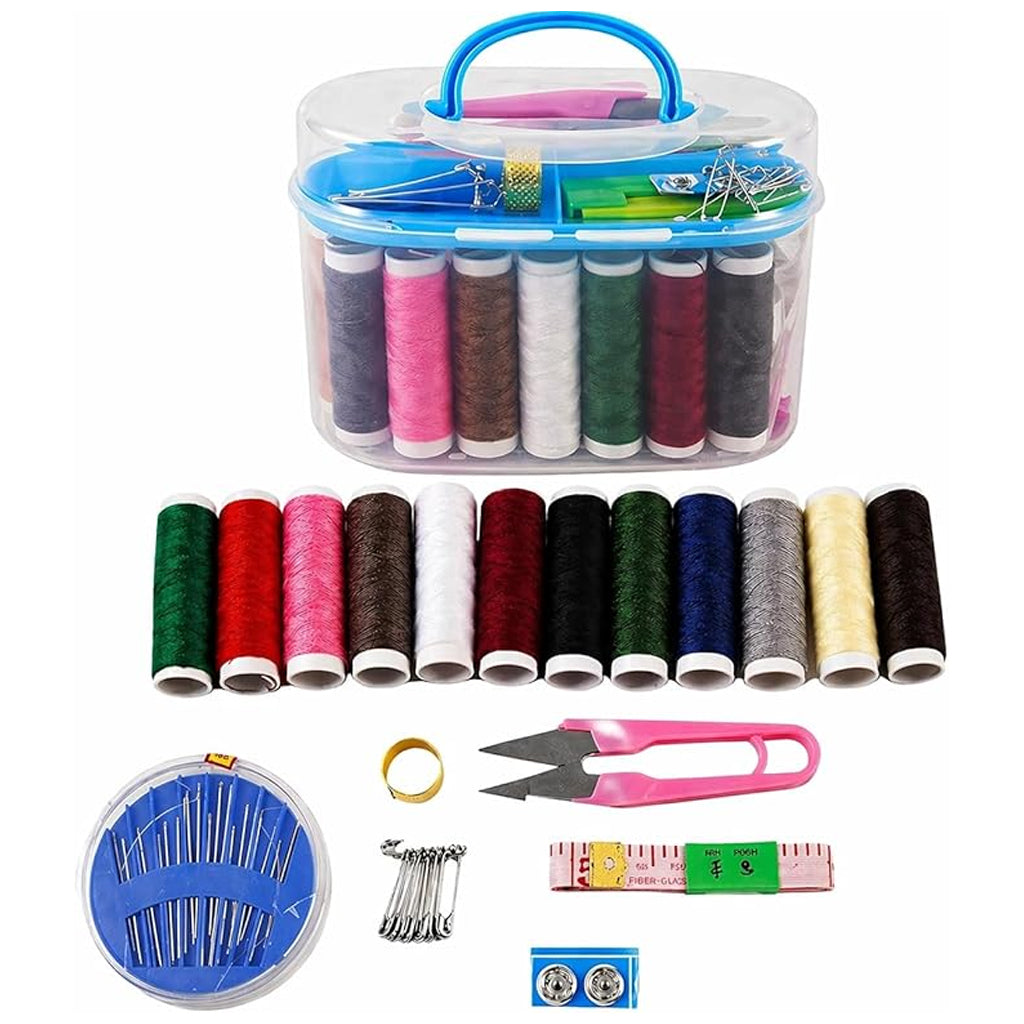 7AGAT sewing kit with colorful thread spools, needles, scissors, pins, and portable storage case for home and travel use.