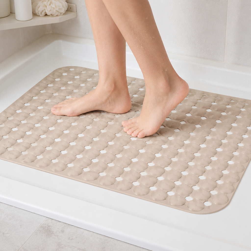 Anti-slip bath mat with suction cups for bathroom use