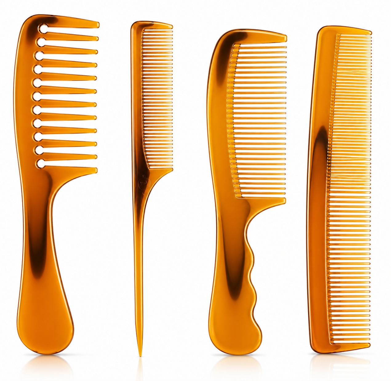 7AGAT 4-piece premium brown hair comb set with fine and wide tooth combs for styling, teasing, and parting all hair types.