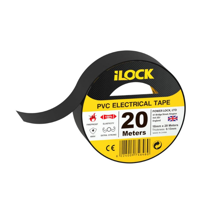 Black iLOCK Professional PVC electrical insulation tape by 7AGAT, flexible, flame-retardant tape for wire repairs and cable bundling