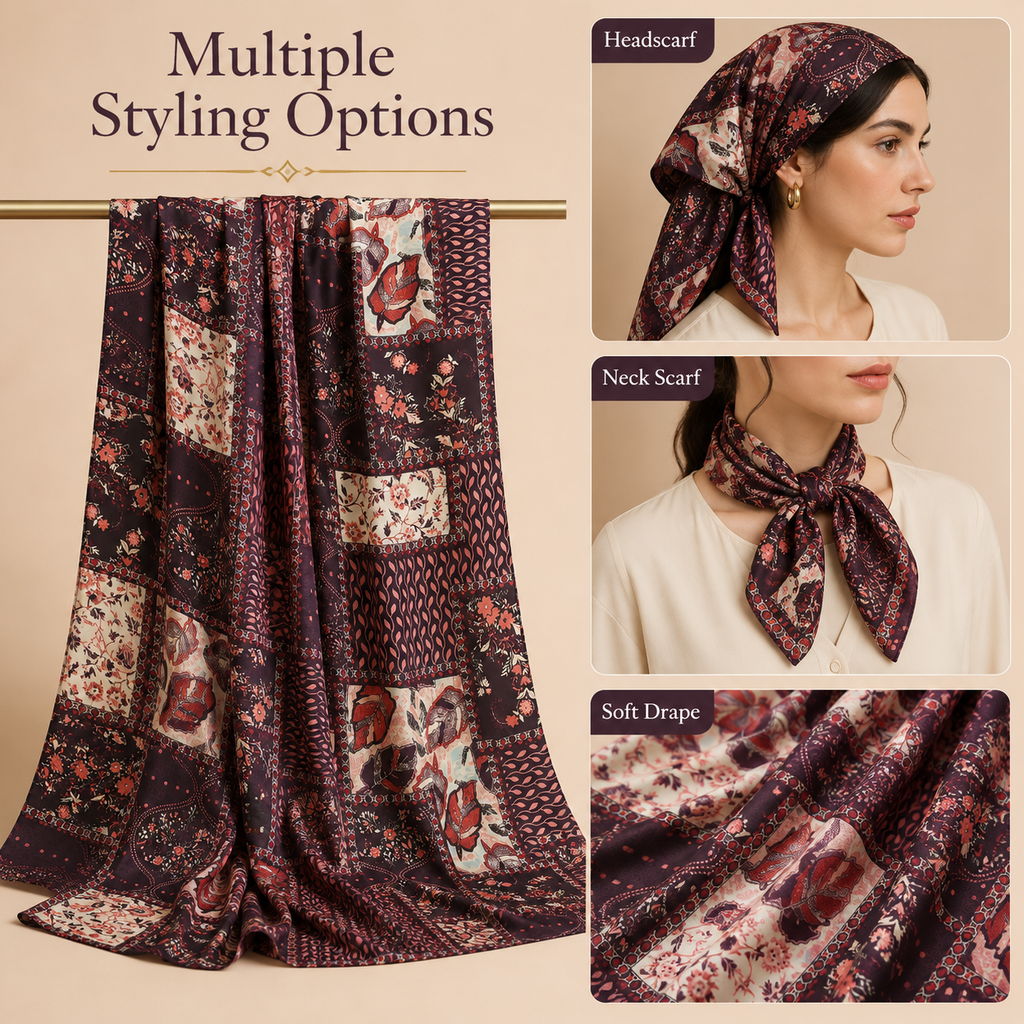 Women’s Printed Scarf, Soft Lightweight Multi-Use Head and Neck Scarf, 160 × 46 cm, Assorted Colors