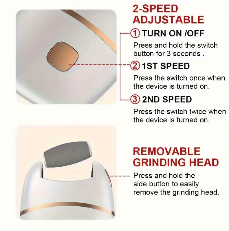 USB Rechargeable Electric Foot File with LED Light, 2 Speeds Callus Remover for Smooth Feet