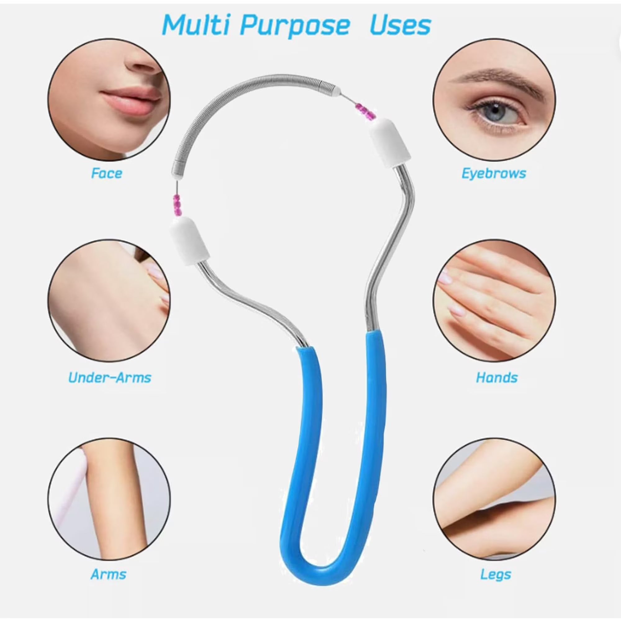 7AGAT facial hair removal spring tool with stainless steel tweezers and soft grip handle for painless hair removal on face, upper lip, and chin.