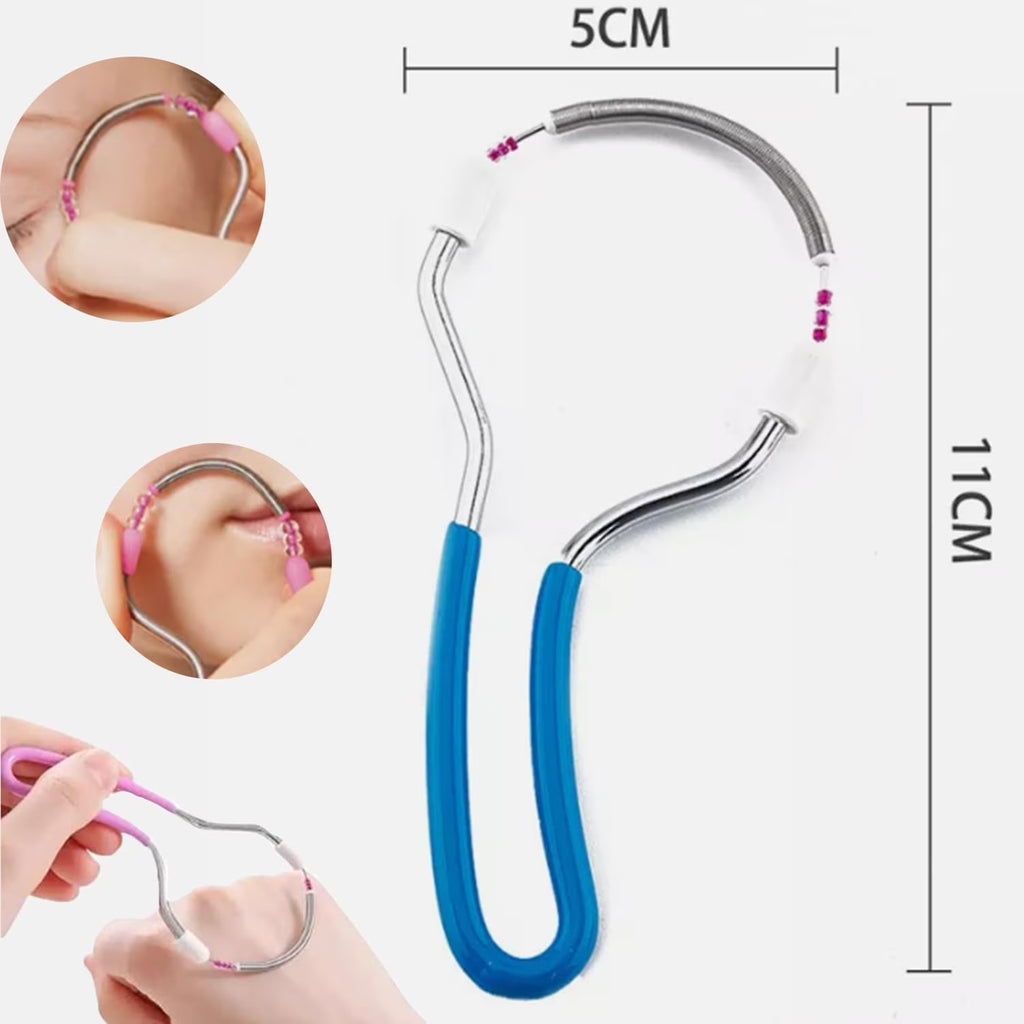 7AGAT facial hair removal spring tool with soft grip handle, stainless steel, for painless face, upper lip, and chin hair removal.