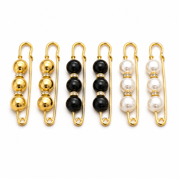 7AGAT decorative hijab safety pin with beaded design and crystal accents, stylish multi-purpose pin for accessories and garments.