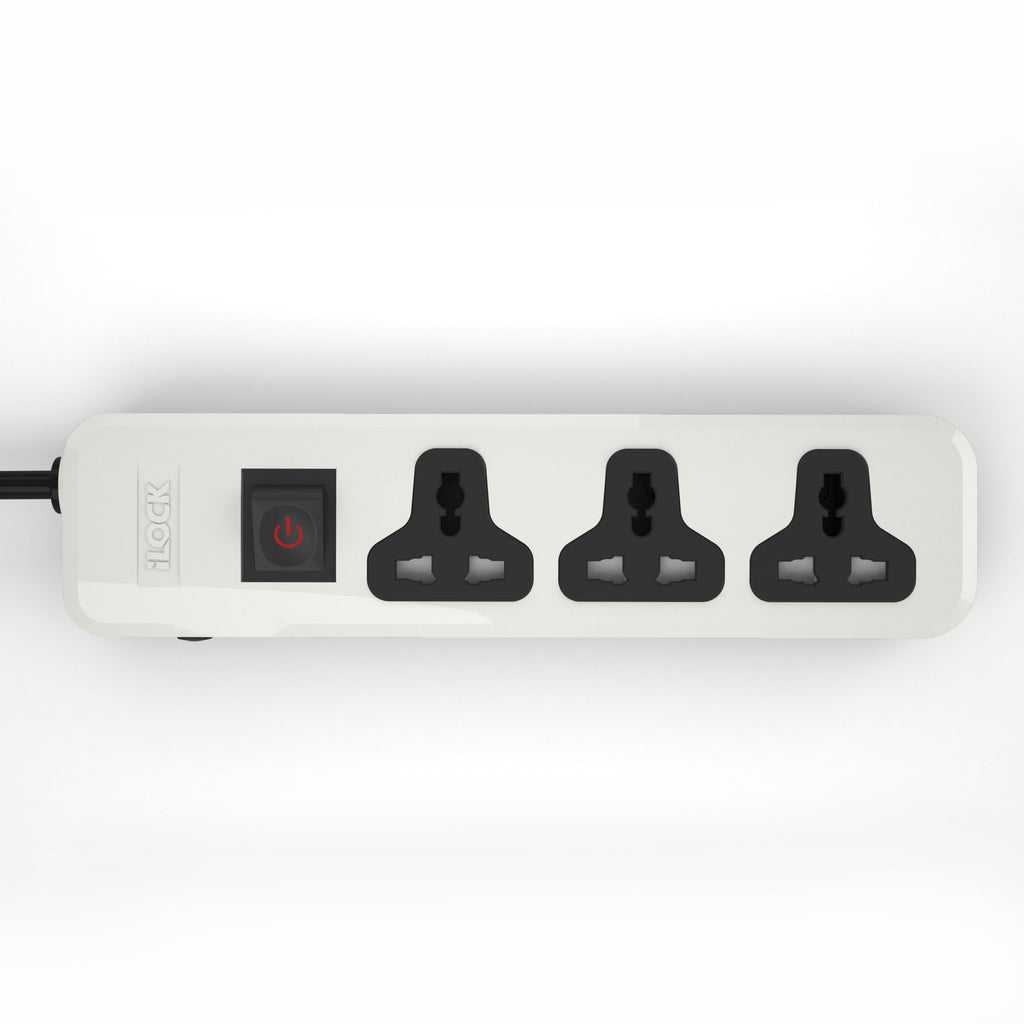7AGAT iLOCK Basic power strip with 3 universal outlets, 2M cable, white electronics accessory.