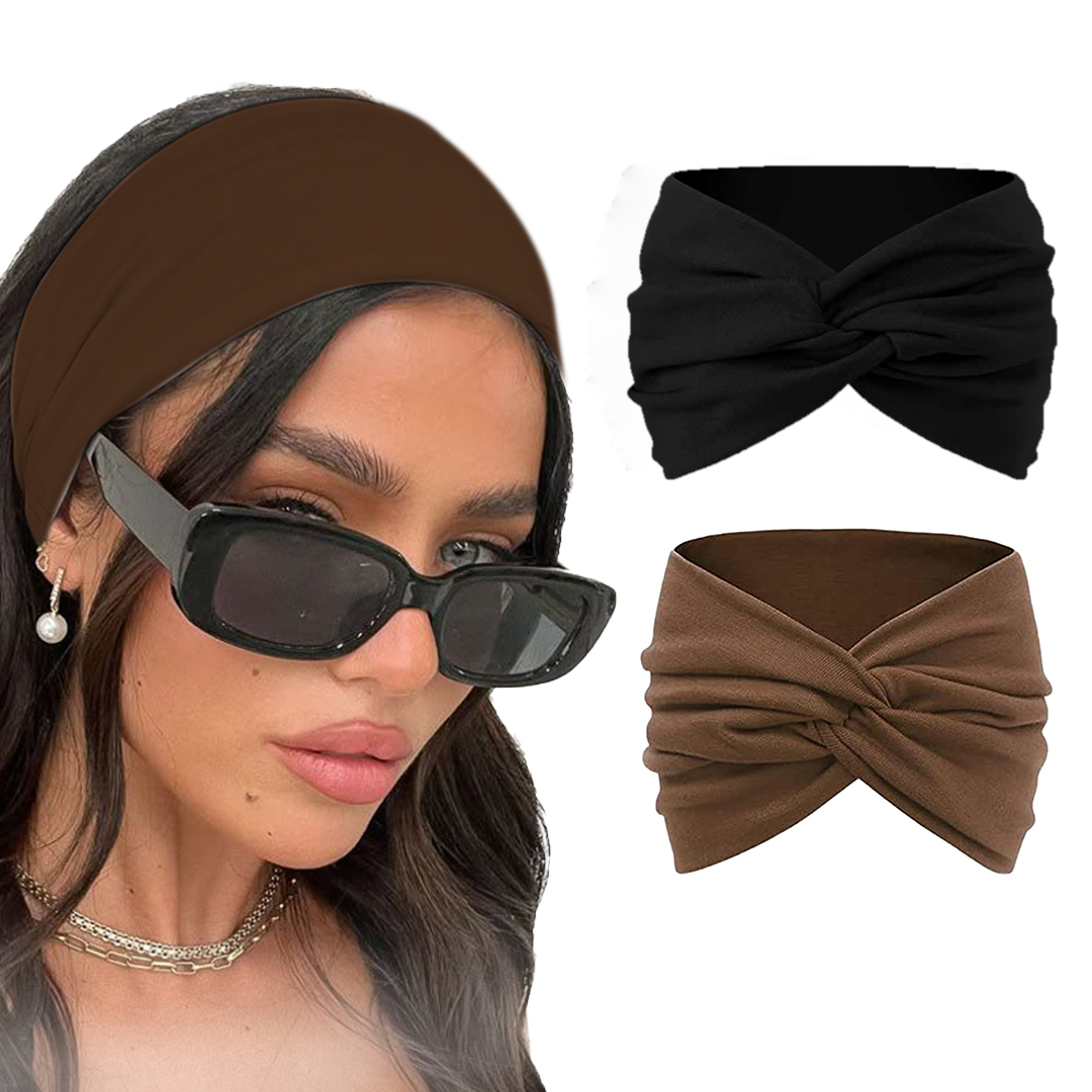 Two knitted cotton headbands with cute knot designs, suitable for women and girls, featuring soft, breathable fabric and turban style.