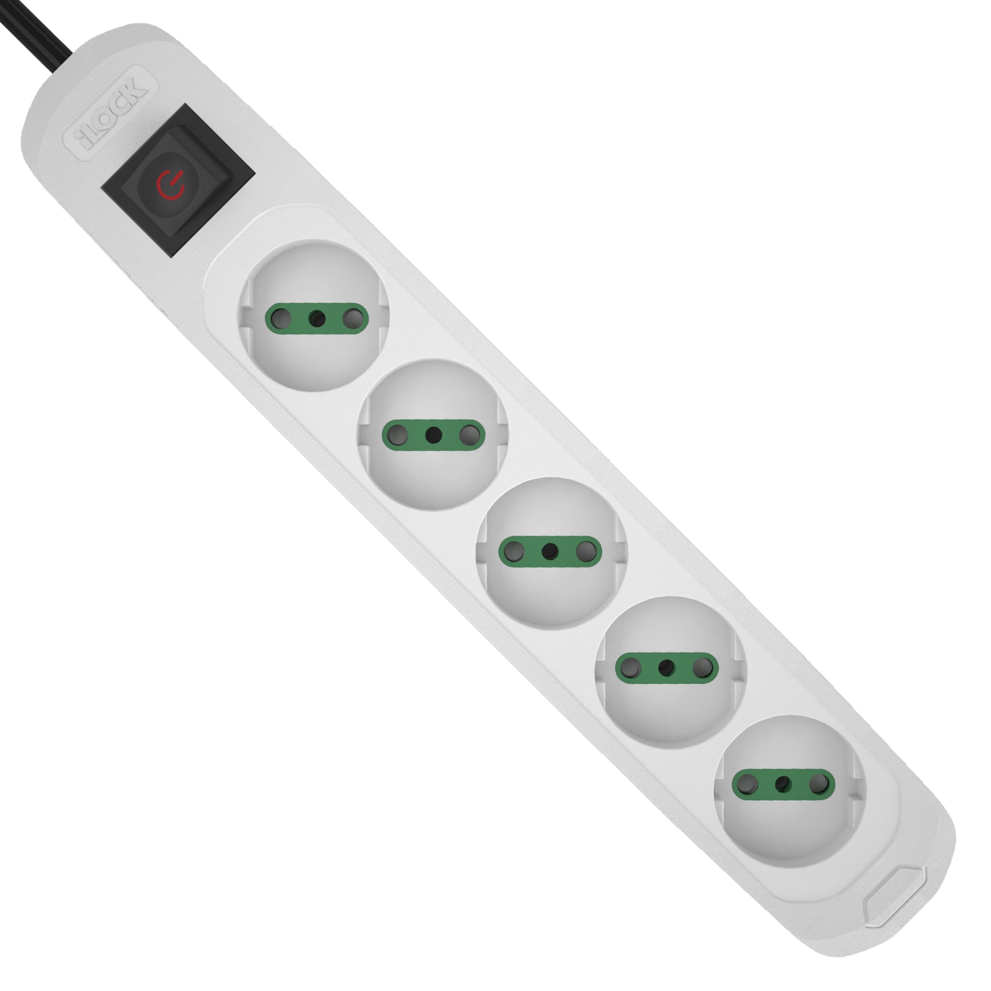 7AGAT 5-Way Schuko power extension strip with childproof sockets, safety ON/OFF switch, 3-meter cord, 16A, 3500W.