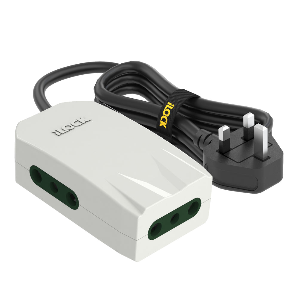 7AGAT iLOCK Mini 3-Way Power Extension with Type G Plug, flat cable, child safety shutters, night light, fire-resistant housing